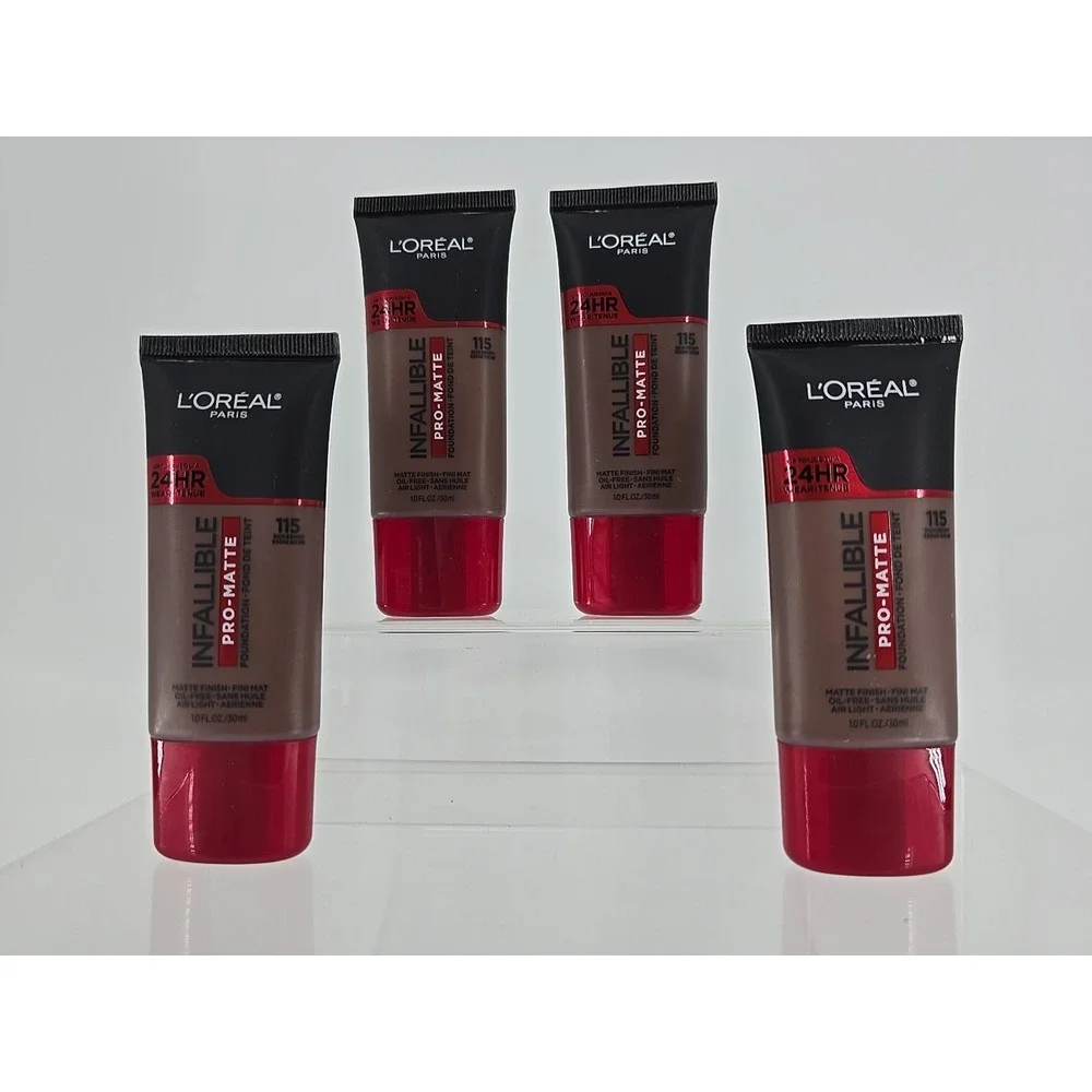 4 Lot Of NEW L'oreal Infallible Pro-Matte Foundation 1.0‎ Fl Oz, #115 Rich Ebony
